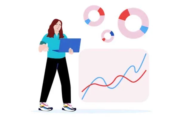 woman with statistics drawing
